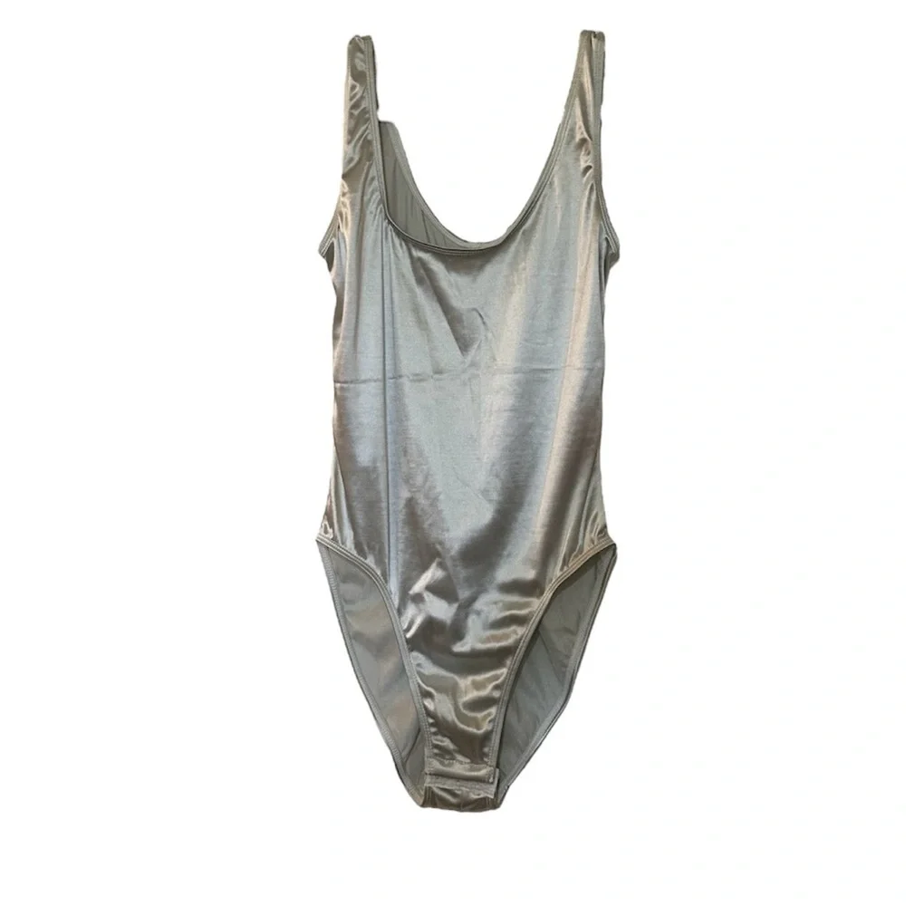 Vintage Gold Crown Label Victoria’s Secret Union Made Metallic Silver Swimsuit S - Picture 1 of 10